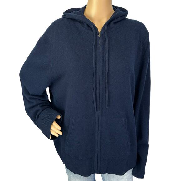J. Crew Everyday Pure Cashmere Zip-Front Hoodie Navy Blue J6632 Size XXL - Picture 10 of 13